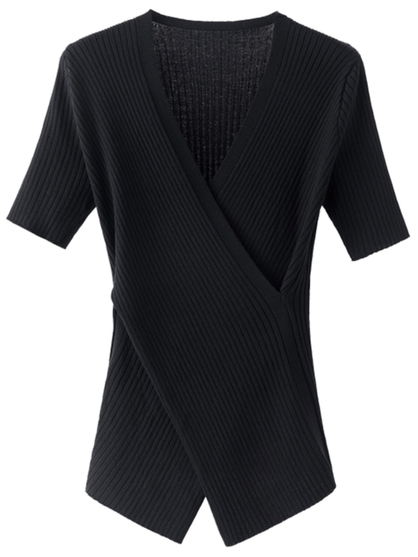 Large size women's clothing summer irregular ice silk knitted v-neck top fat sister waist cover belly thin short sleeve t-shirt