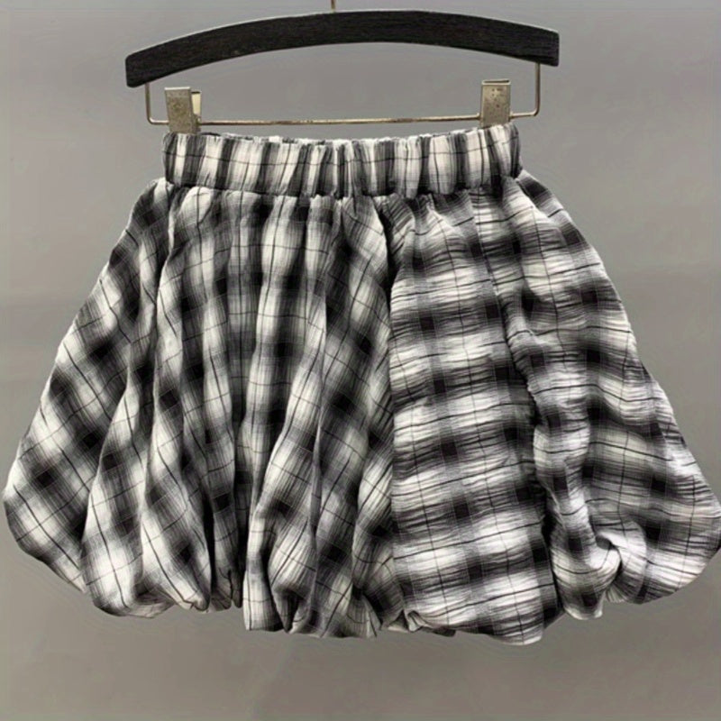 Design sense niche high waist thin fluffy bud culottes plaid skirt women's summer 2024 new short skirt