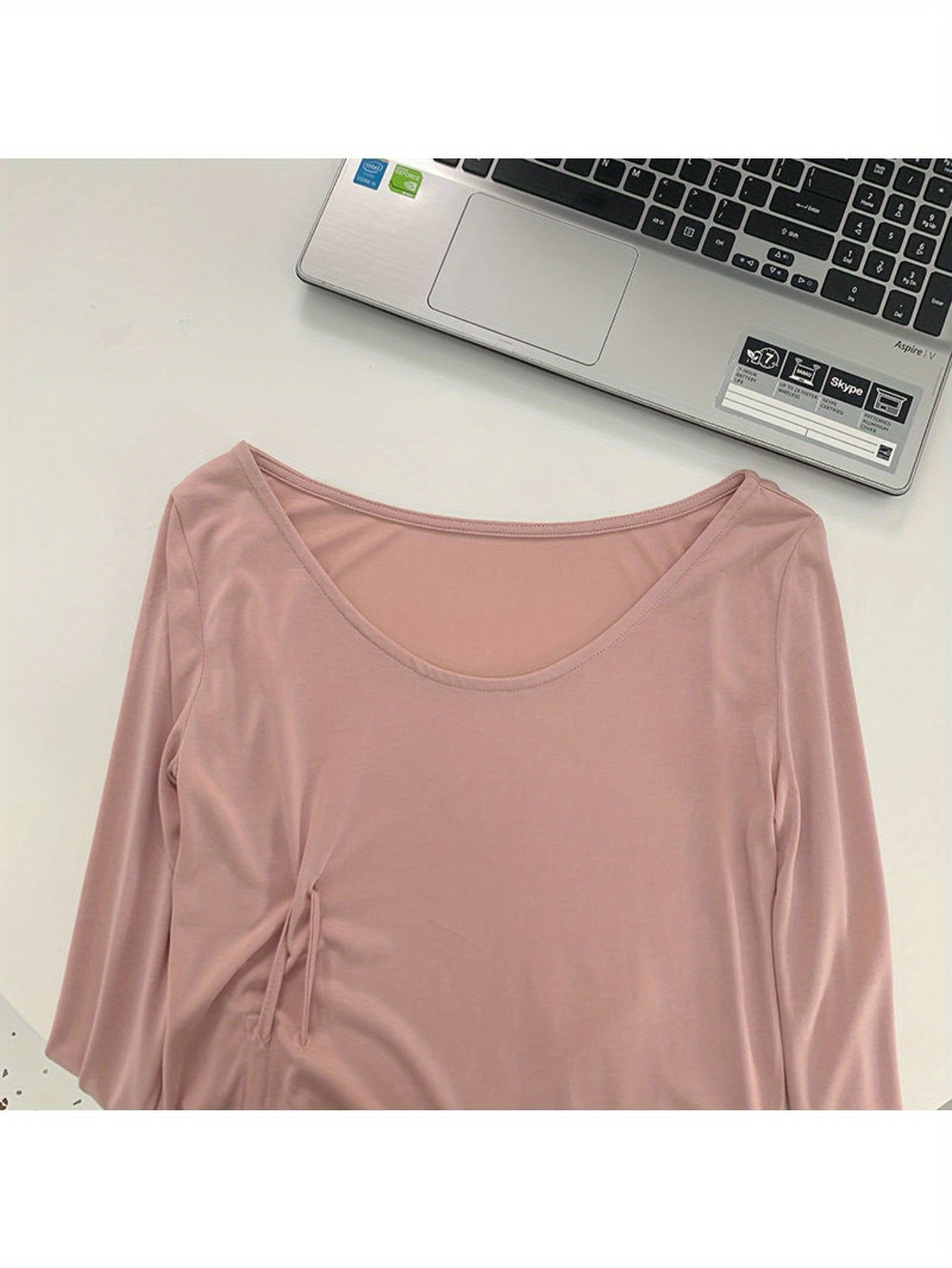 Sports top large size drawstring t-shirt women's fitness wear long sleeves autumn and winter new loose running blouse yoga clothes