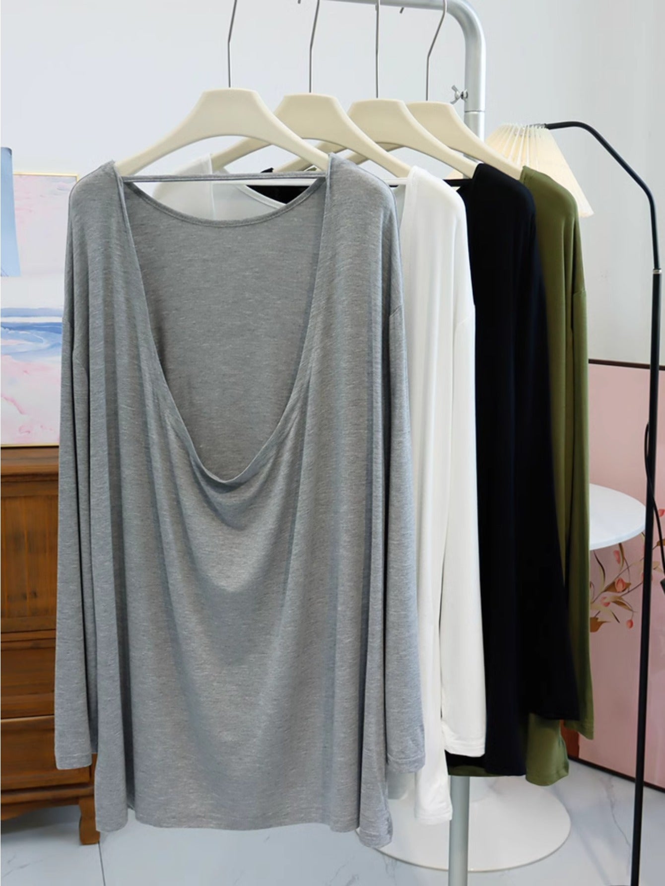 Split fork sexy backless medium and long Modal T-shirt skirt women's spring and summer design beautiful back loose large size pajama skirt