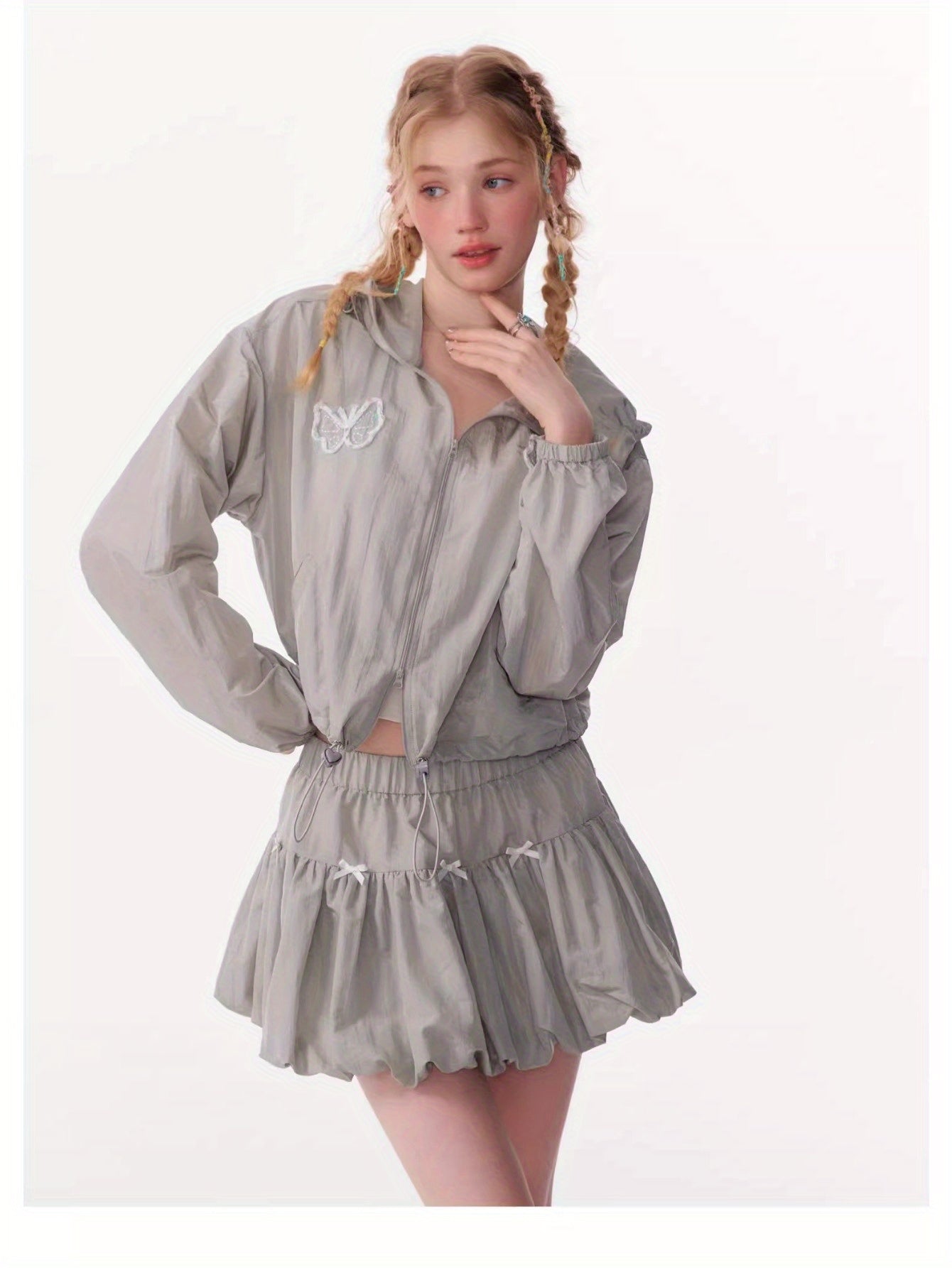 Retro design butterfly embroidery short long sleeve thin hooded sunscreen jacket women