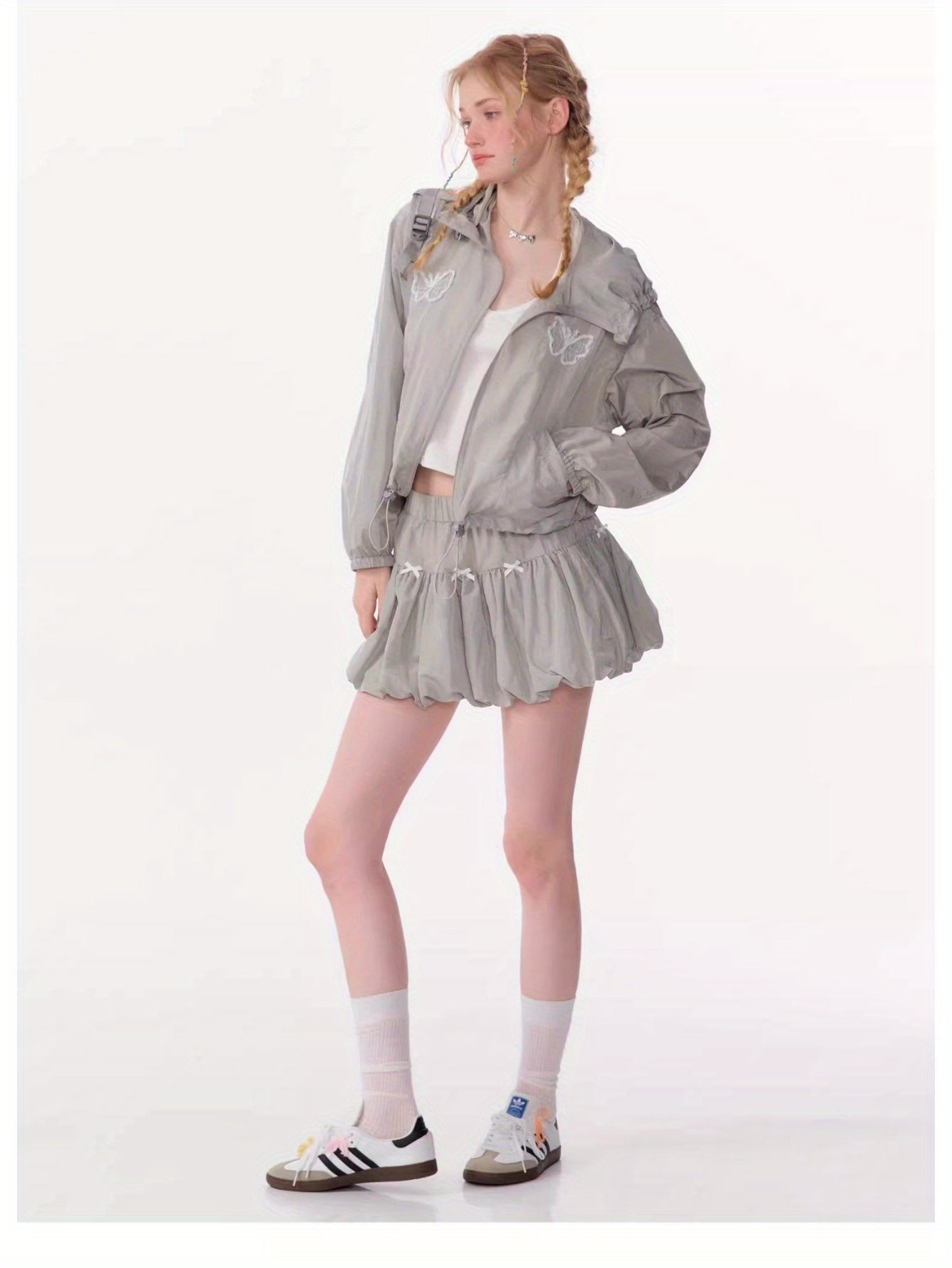 Retro design butterfly embroidery short long sleeve thin hooded sunscreen jacket women