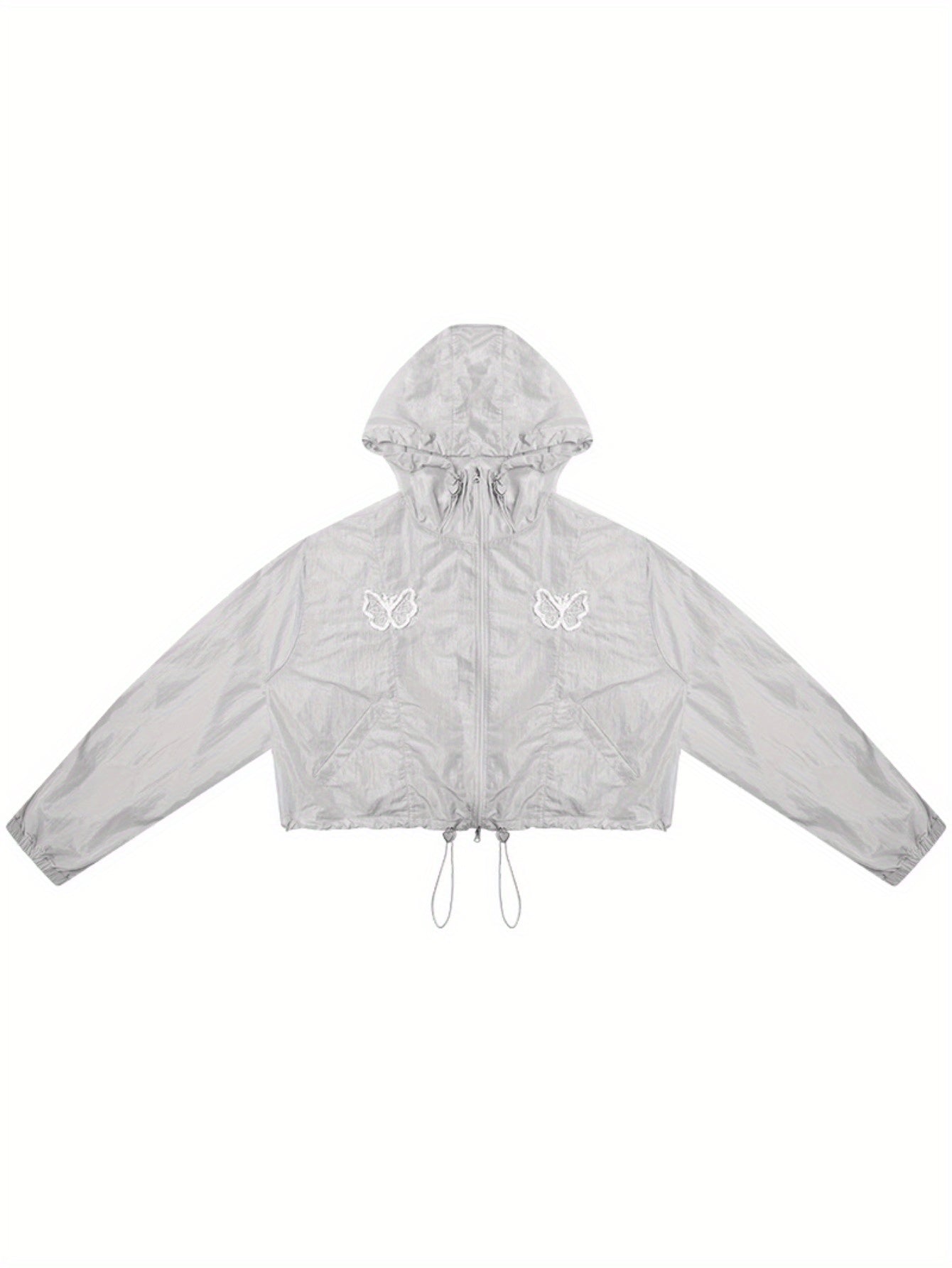 Retro design butterfly embroidery short long sleeve thin hooded sunscreen jacket women