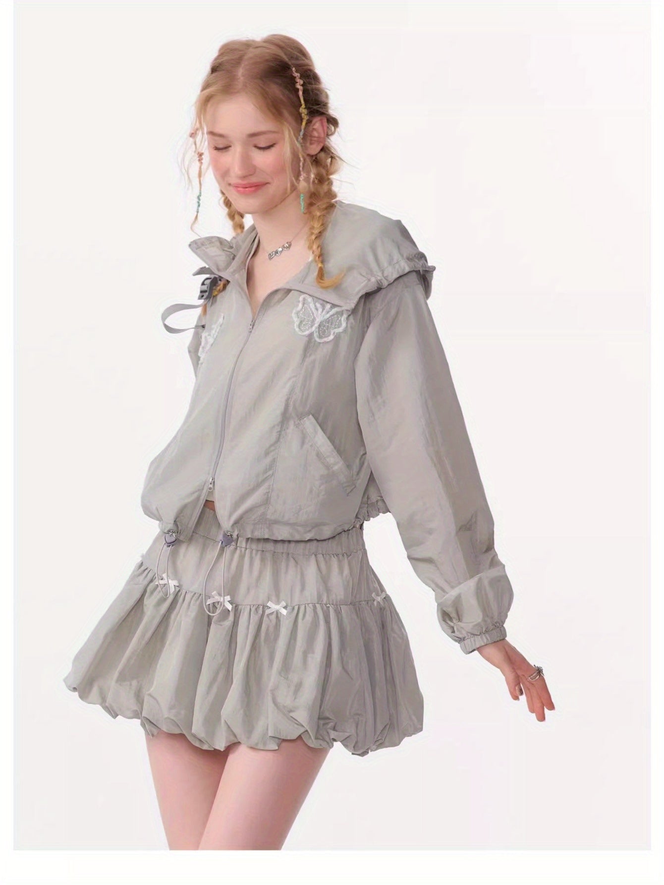 Retro design butterfly embroidery short long sleeve thin hooded sunscreen jacket women