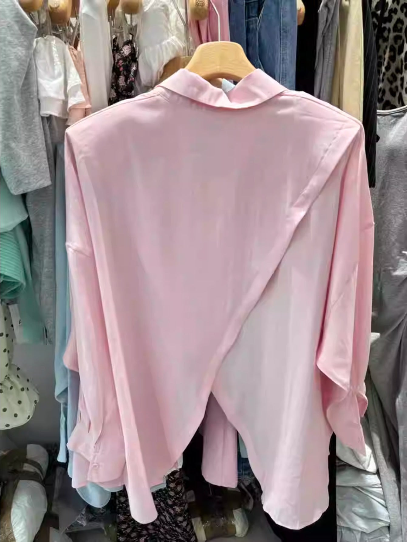 Niche design sense back open medium and long long-sleeved shirt summer women's lazy loose thin sunscreen top