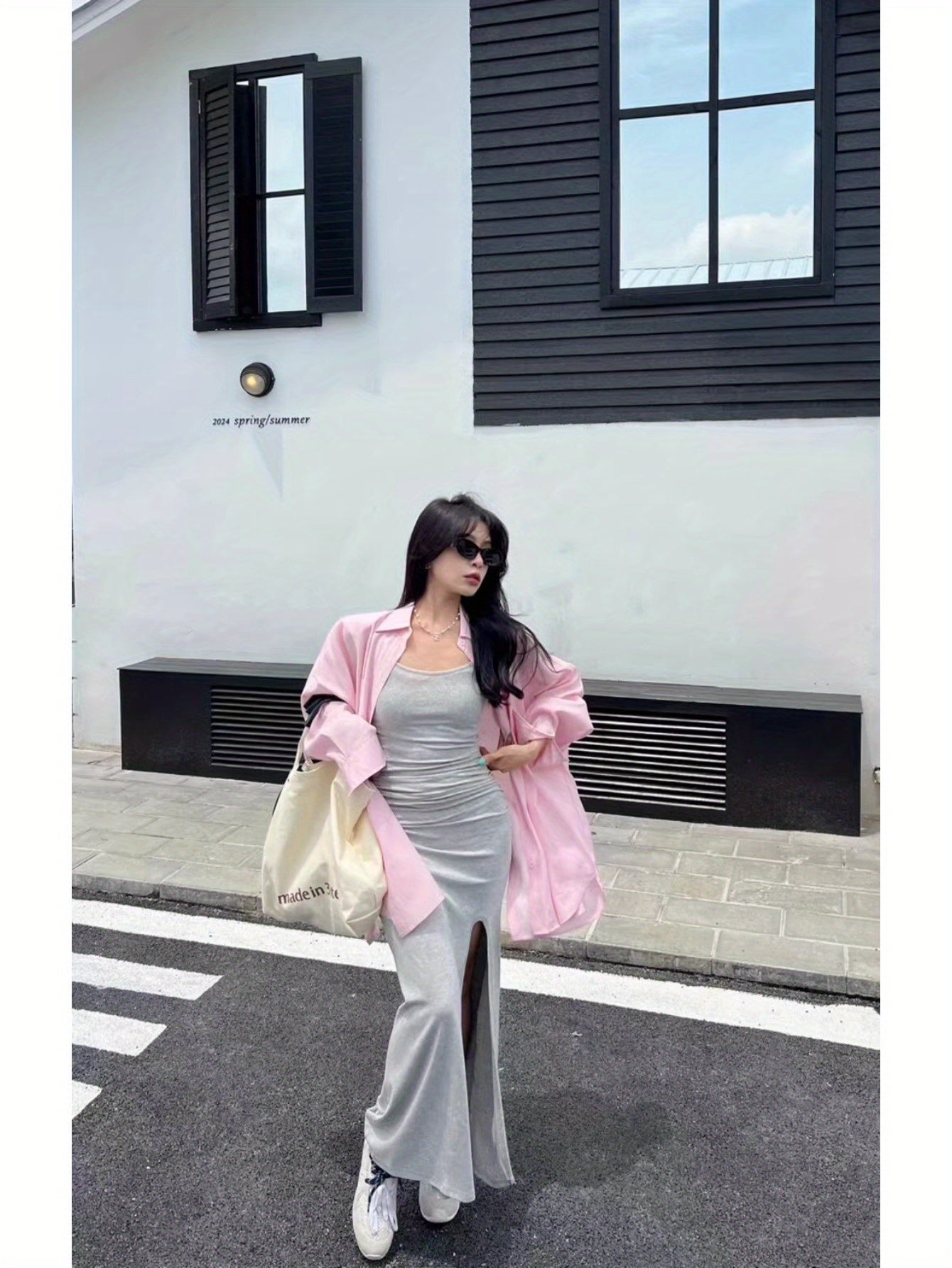 Niche design sense back open medium and long long-sleeved shirt summer women's lazy loose thin sunscreen top