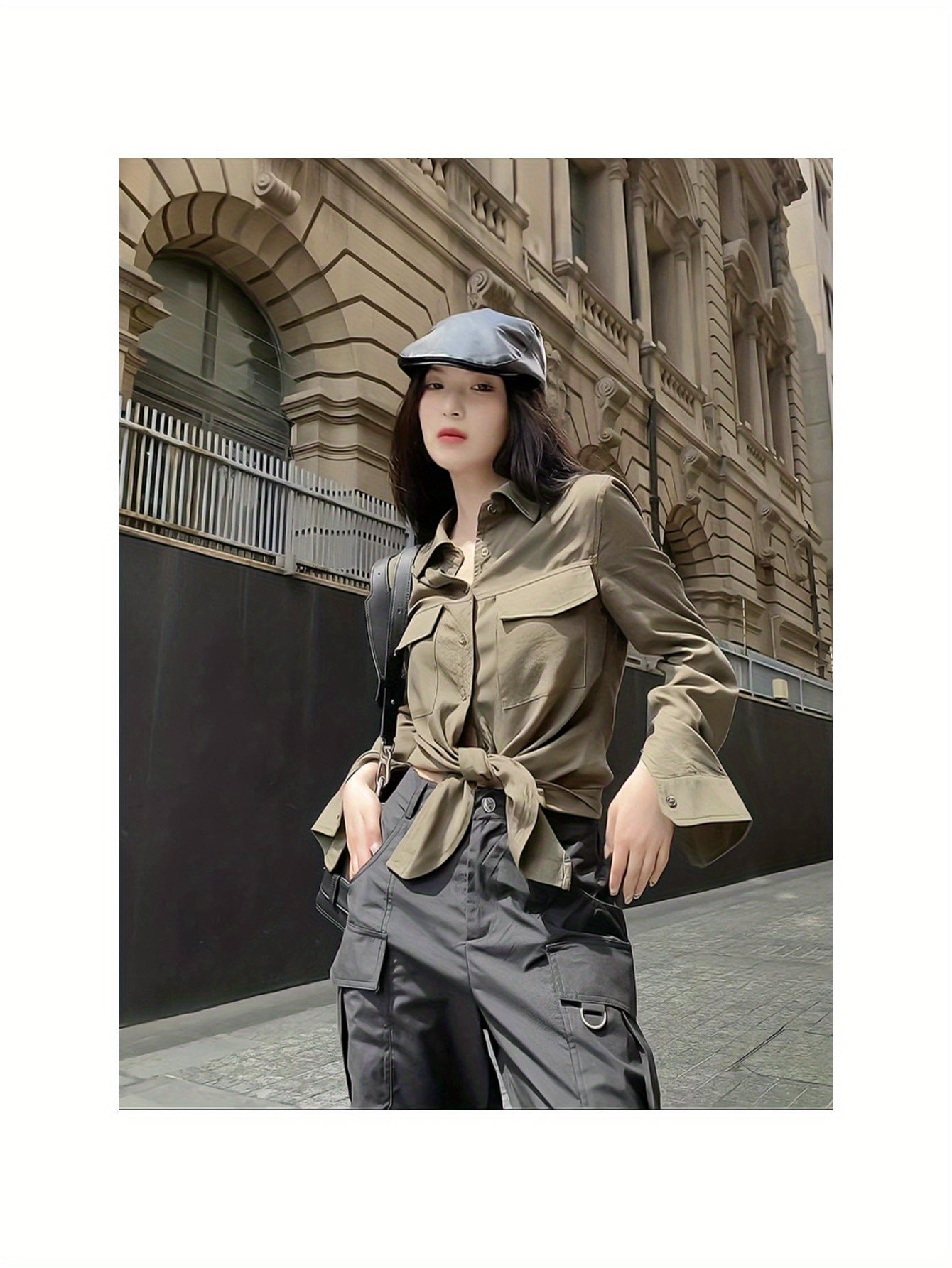 Sweet Spice Girl Long Sleeve Shirt Women's Chunqiu 2023 New Strap Design Sense Niche Cold Tooling Shirt