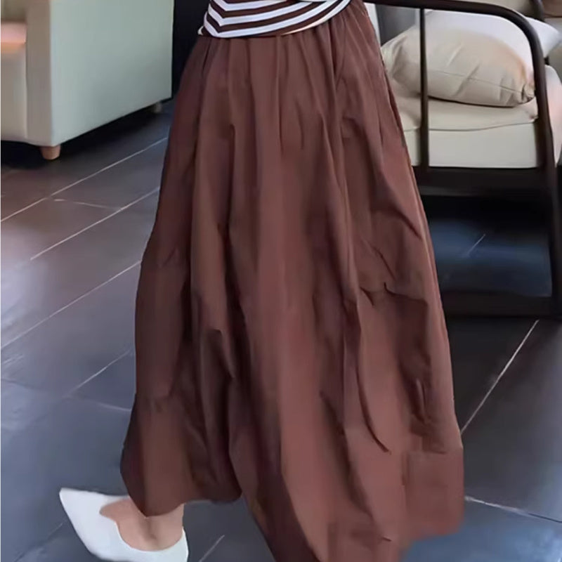 2024 summer new high waist and thin loose age reduction versatile pendulum caramel skirt women's clothing