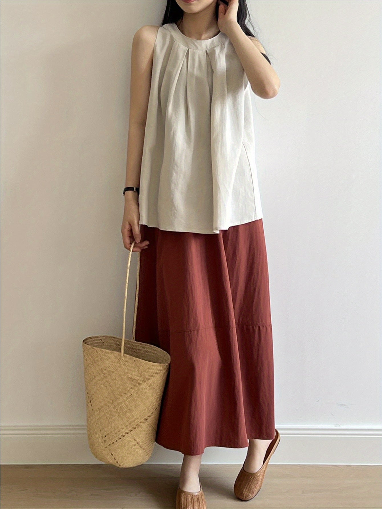 Tencel linen neck shirt women's summer French top loose temperament sleeveless foreign style shirt age-reducing doll shirt