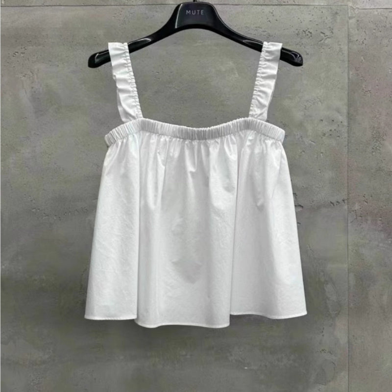2024 summer new women's mute versatile fashion age-reducing pleated fungus edge sling vest