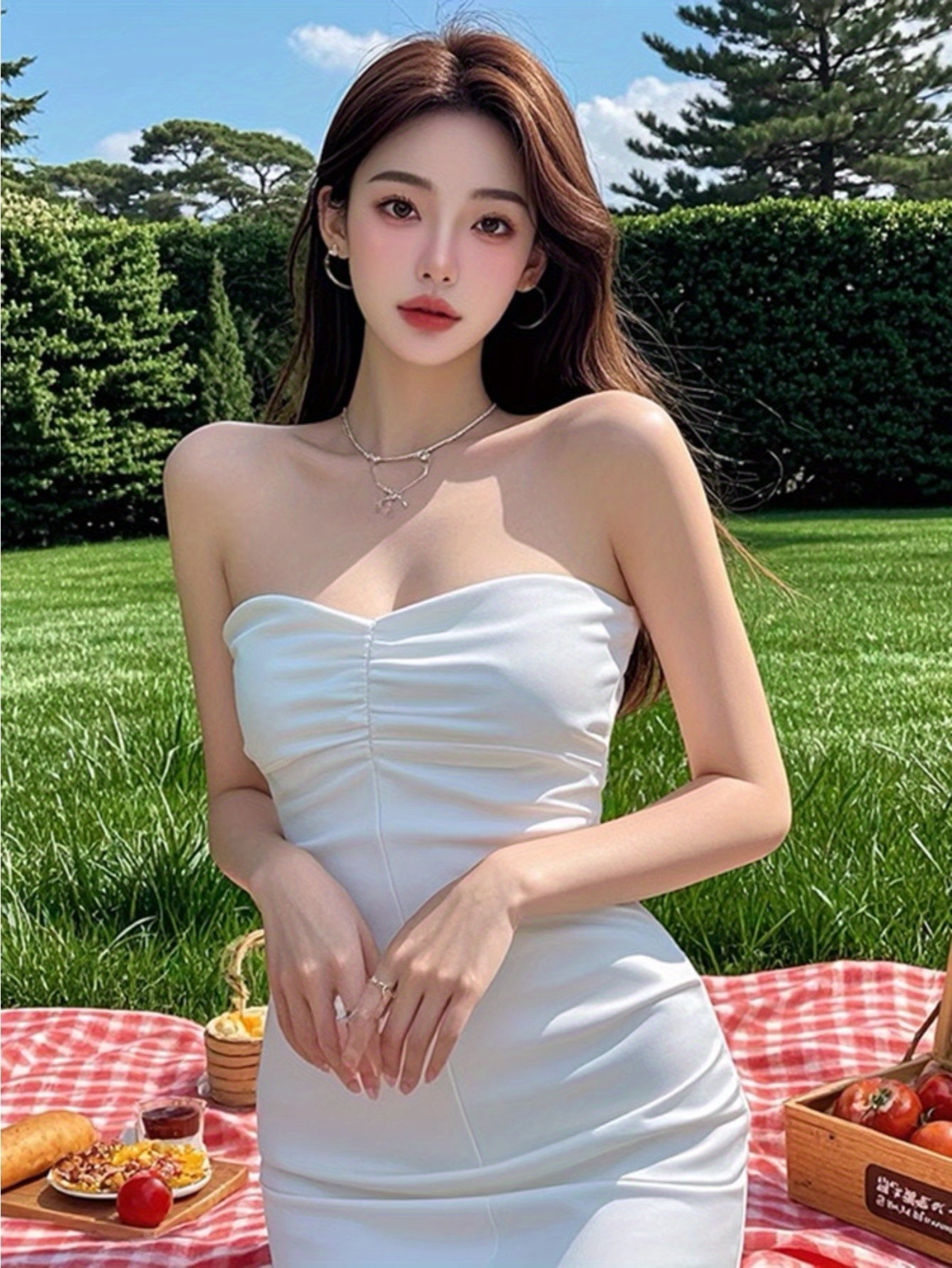 Small man pure desire sexy chic satin white tube top dress women's summer new high-end slim skirt