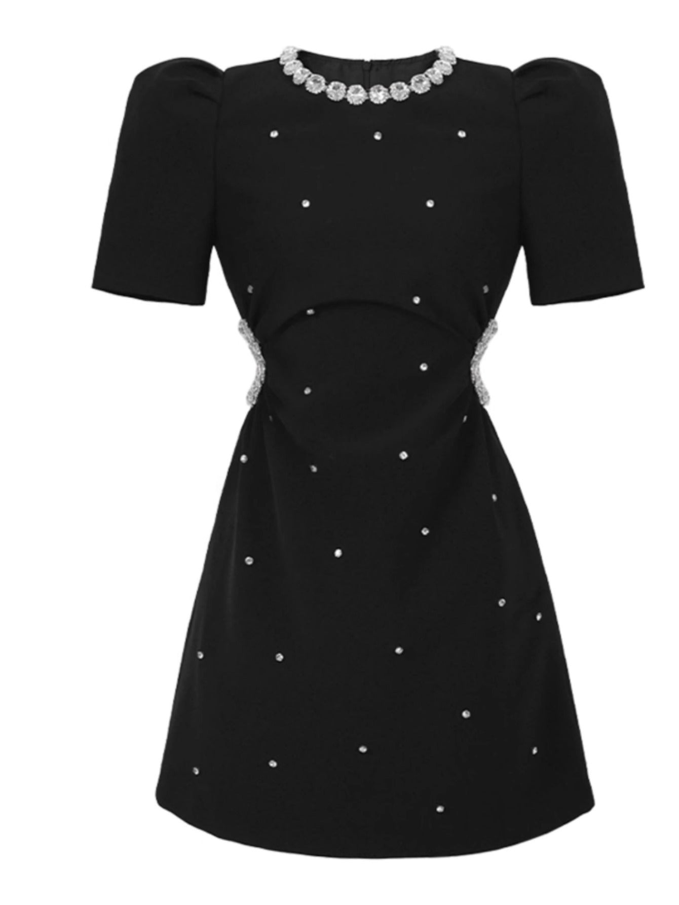 A-word dress women's new high-end Xiaoxiangfeng heavy industry evening dress waist and thin small black skirt