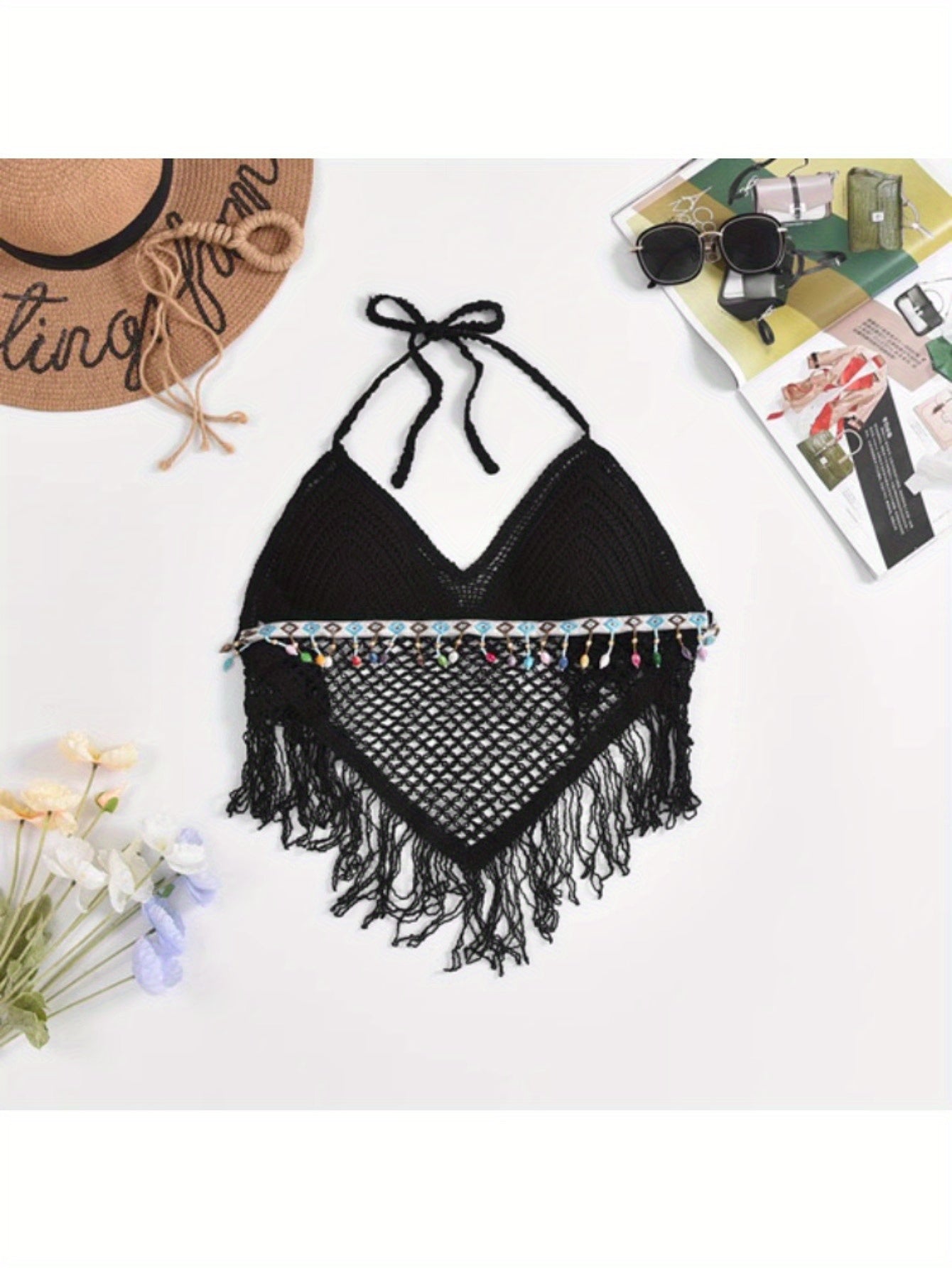 Small vest suspender women's summer neck short inside knitted belt chest pad top backless hollow tube top embroidered vest
