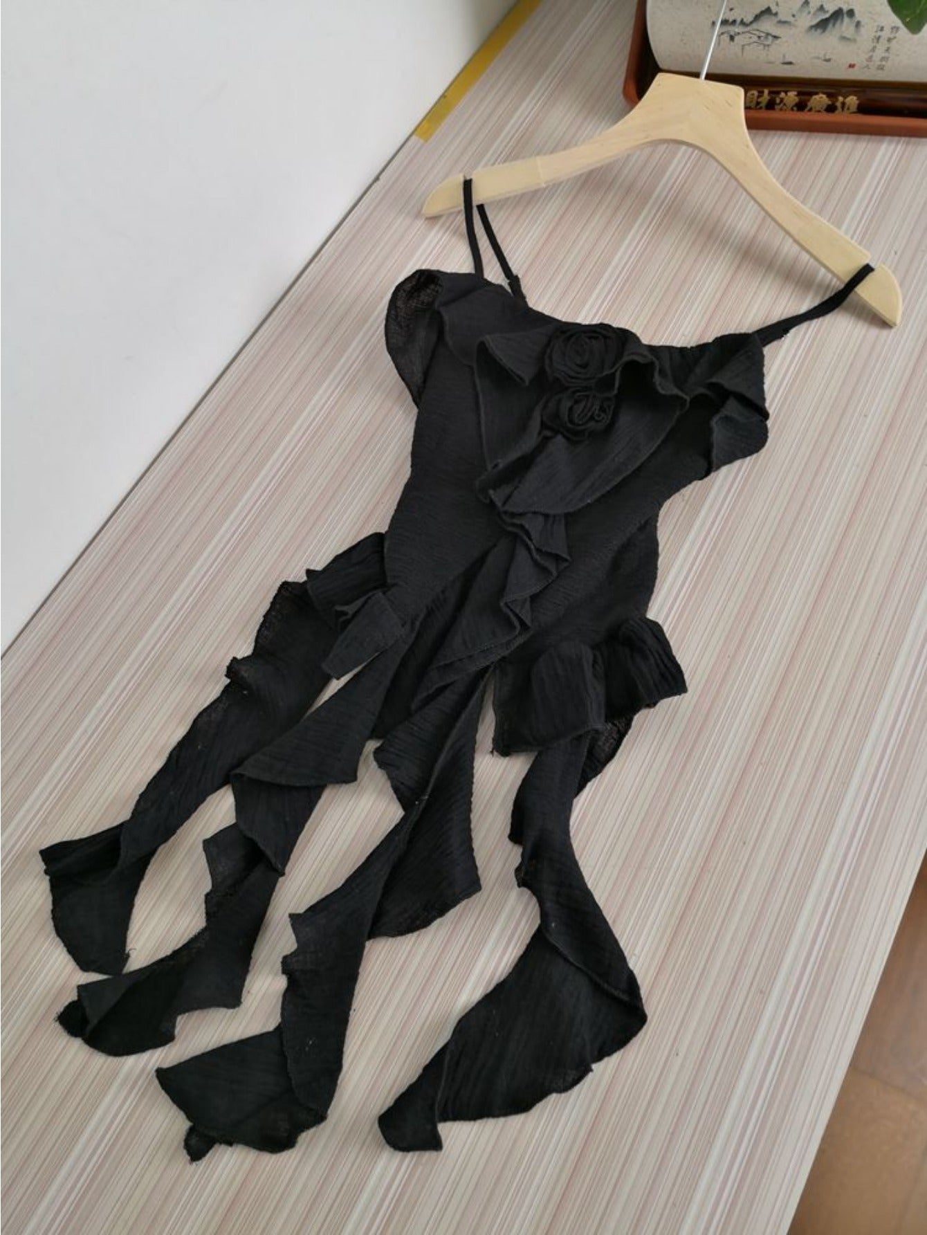 Wasteland Spice Girl Short Splicing Lotus Leaf Edge Rose Suspender Vest Top Women's 2024 Summer New