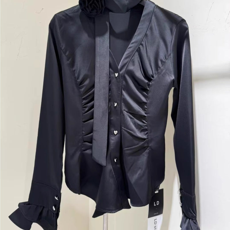 2024 summer new white pure desire sexy spice shirt women's waist design sense niche and thin new top