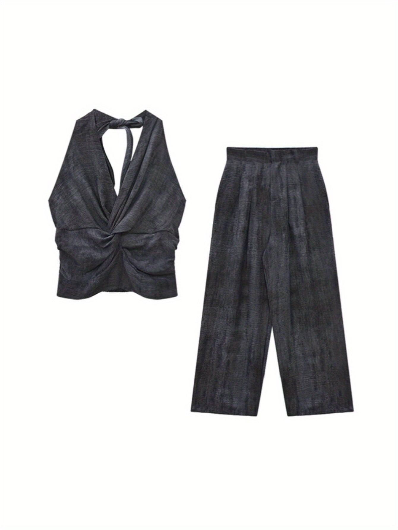 Design sense short neck vest top 2024 summer new slim straight wide-leg pants set two-piece set women