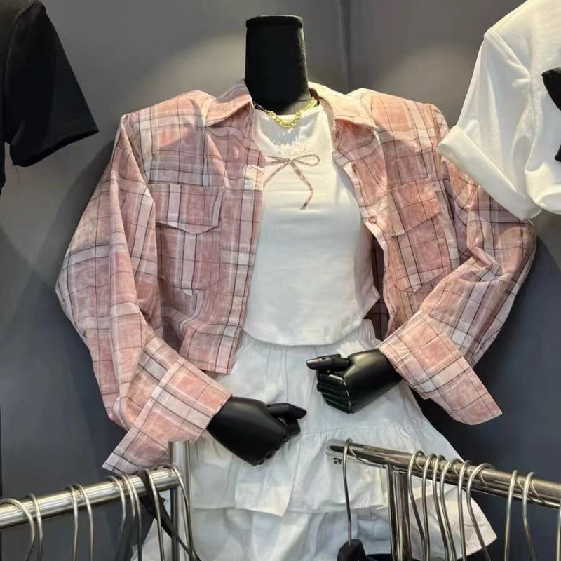 2024 New Sweet and Spicy Style Set Short Long Sleeve Shirt Vest 2-piece Set Women
