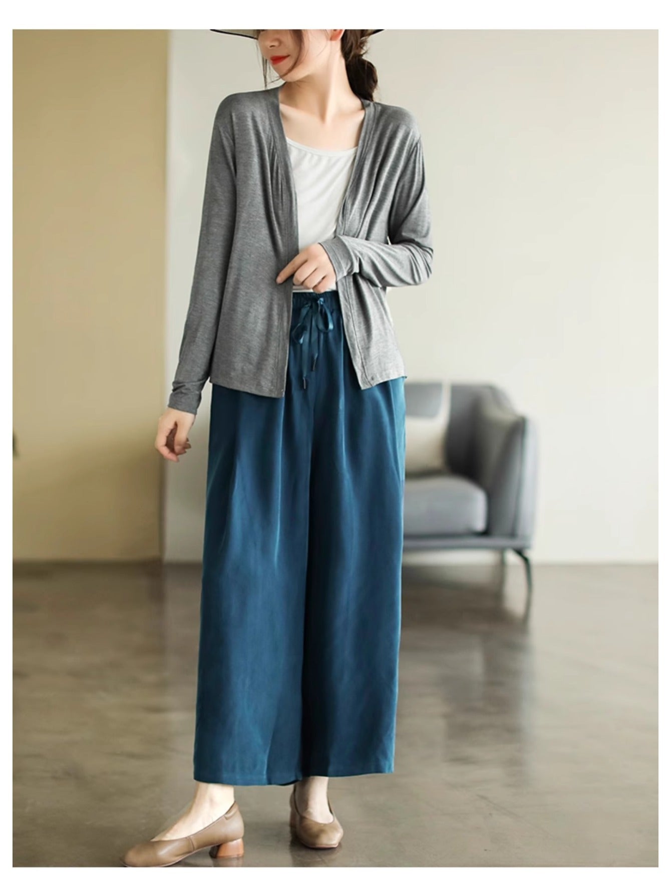 Literary stretch cotton solid color long-sleeved short top women's summer thin casual versatile loose cardigan jacket