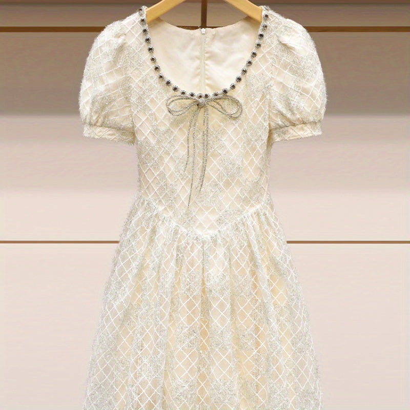 2024 summer new court style bow rhinestone tutu skirt light luxury small fragrance waist dress skirt