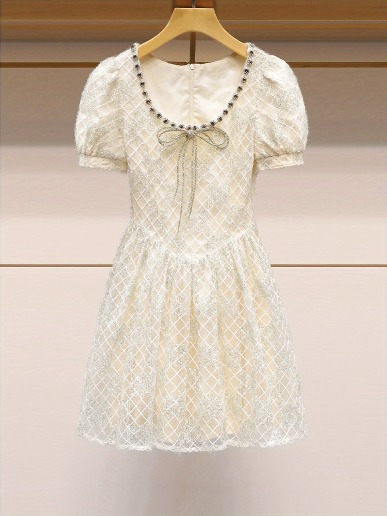 2024 summer new court style bow rhinestone tutu skirt light luxury small fragrance waist dress skirt