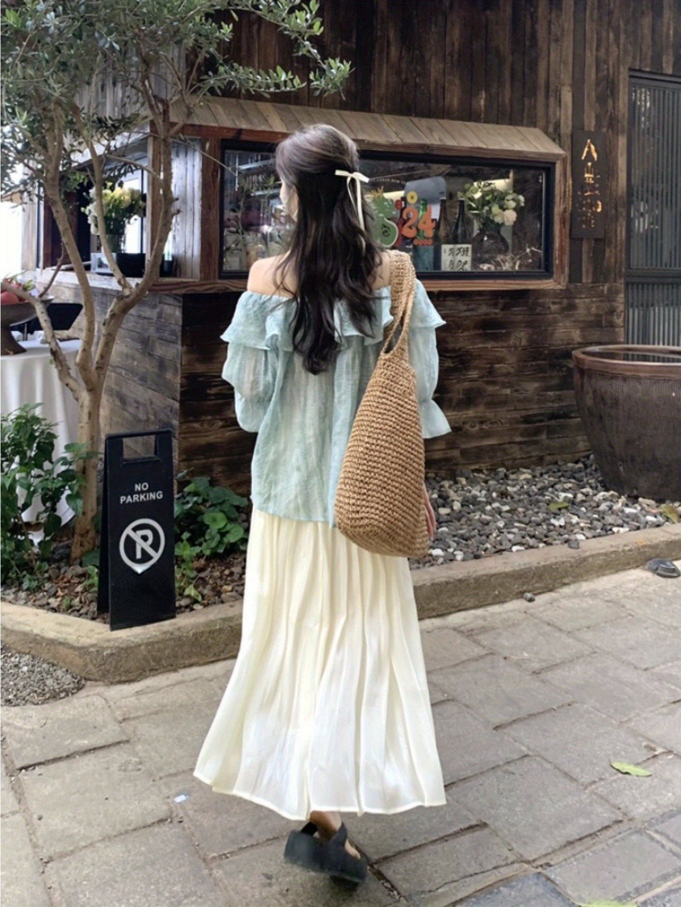French retro tie-dye ruffle edge shoulder shirt women's summer sweet and chic loose and thin flared sleeve top