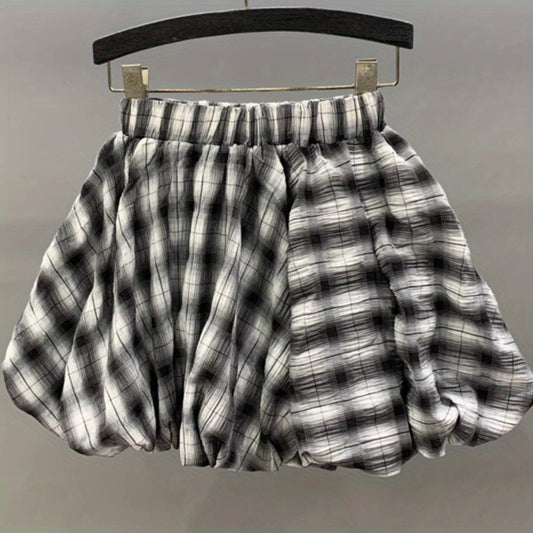 Design sense niche high waist thin fluffy bud culottes plaid skirt women's summer 2024 new short skirt