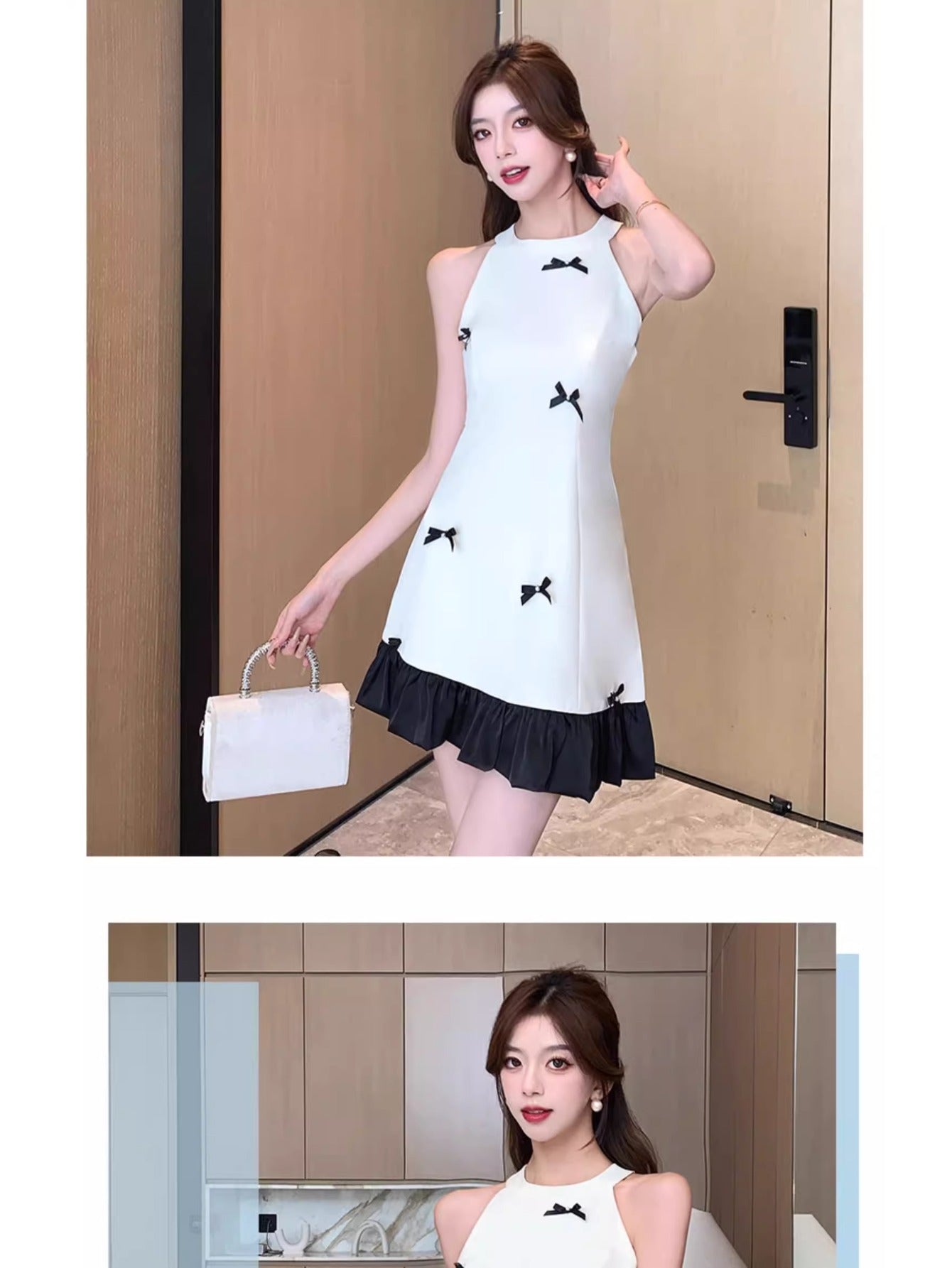 Fashion temperament off-the-shoulder elegant bow neck vest suspender A-word short dress summer new women's clothing