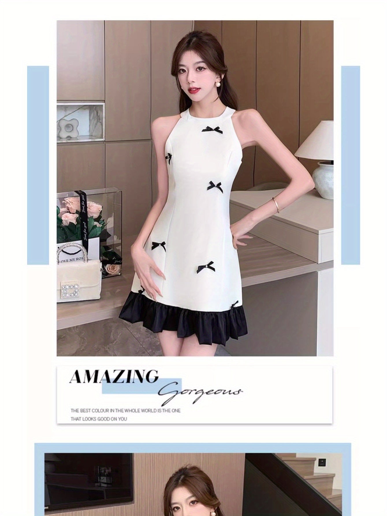 Fashion temperament off-the-shoulder elegant bow neck vest suspender A-word short dress summer new women's clothing