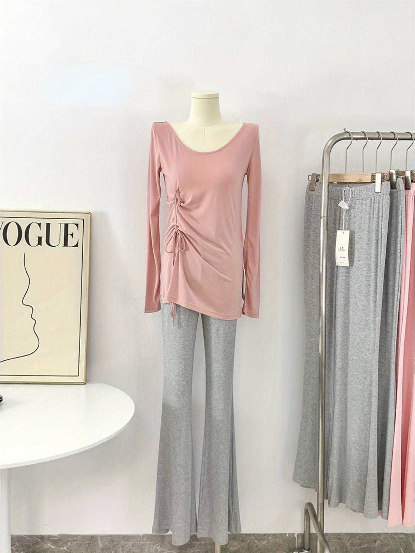 Sports top large size drawstring t-shirt women's fitness wear long sleeves autumn and winter new loose running blouse yoga clothes