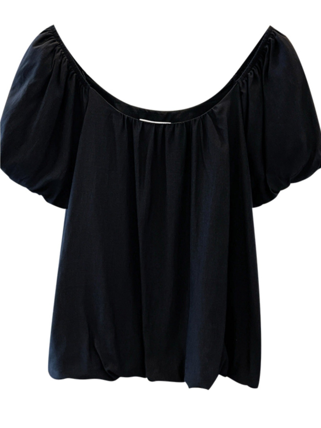 Black bubble-sleeved chiffon short-sleeved shirt women's summer new large-size fat mm belly-covering doll shirt one-word shoulder top