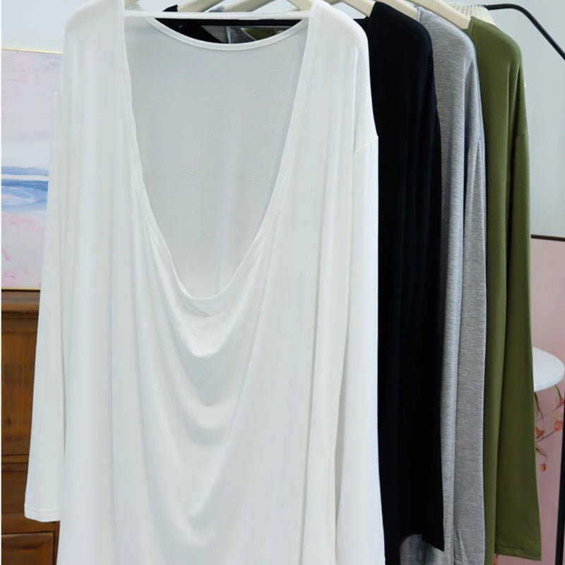 Split fork sexy backless medium and long Modal T-shirt skirt women's spring and summer design beautiful back loose large size pajama skirt