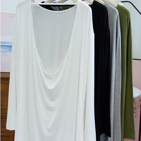 Split fork sexy backless medium and long Modal T-shirt skirt women's spring and summer design beautiful back loose large size pajama skirt
