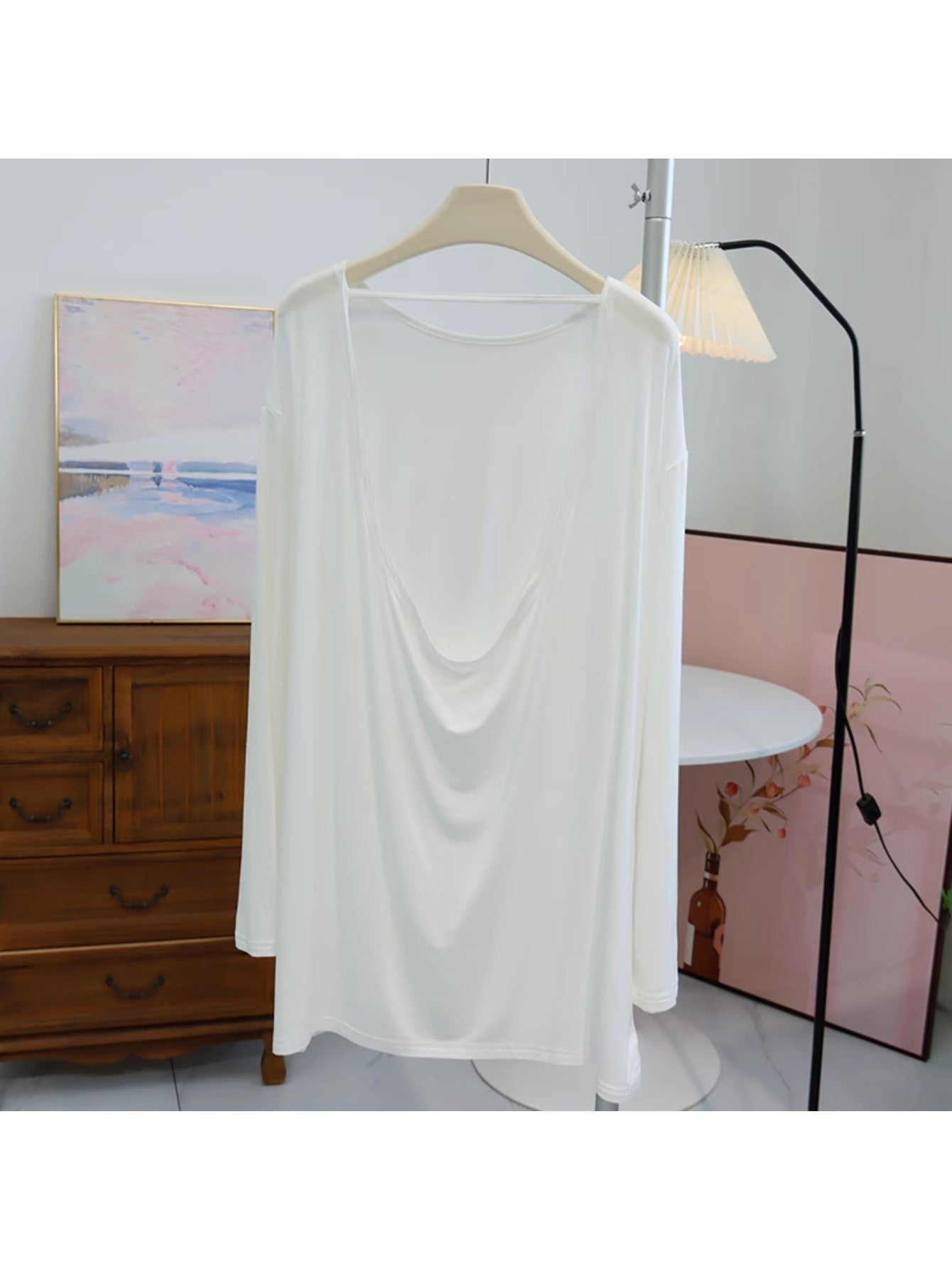Split fork sexy backless medium and long Modal T-shirt skirt women's spring and summer design beautiful back loose large size pajama skirt