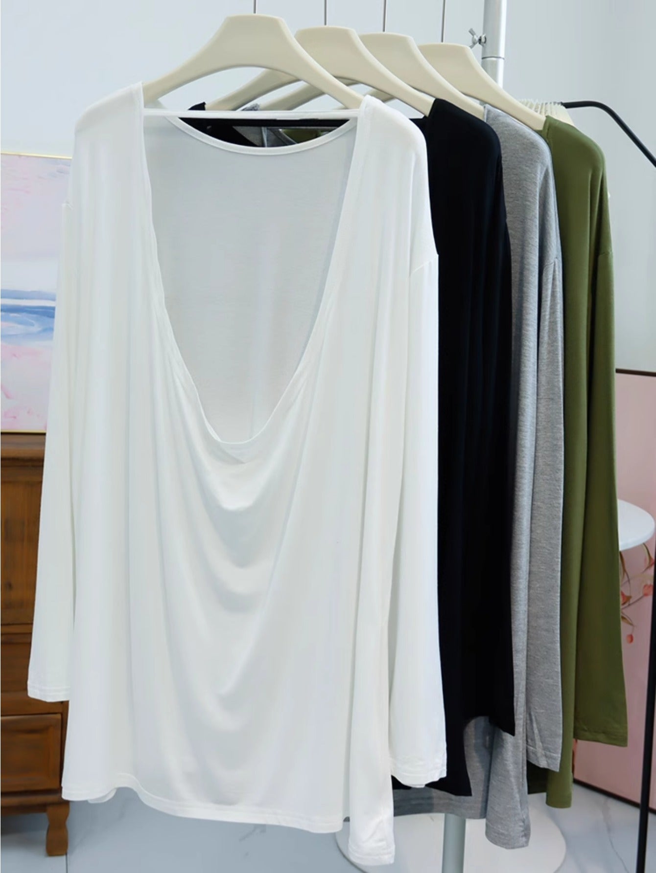 Split fork sexy backless medium and long Modal T-shirt skirt women's spring and summer design beautiful back loose large size pajama skirt
