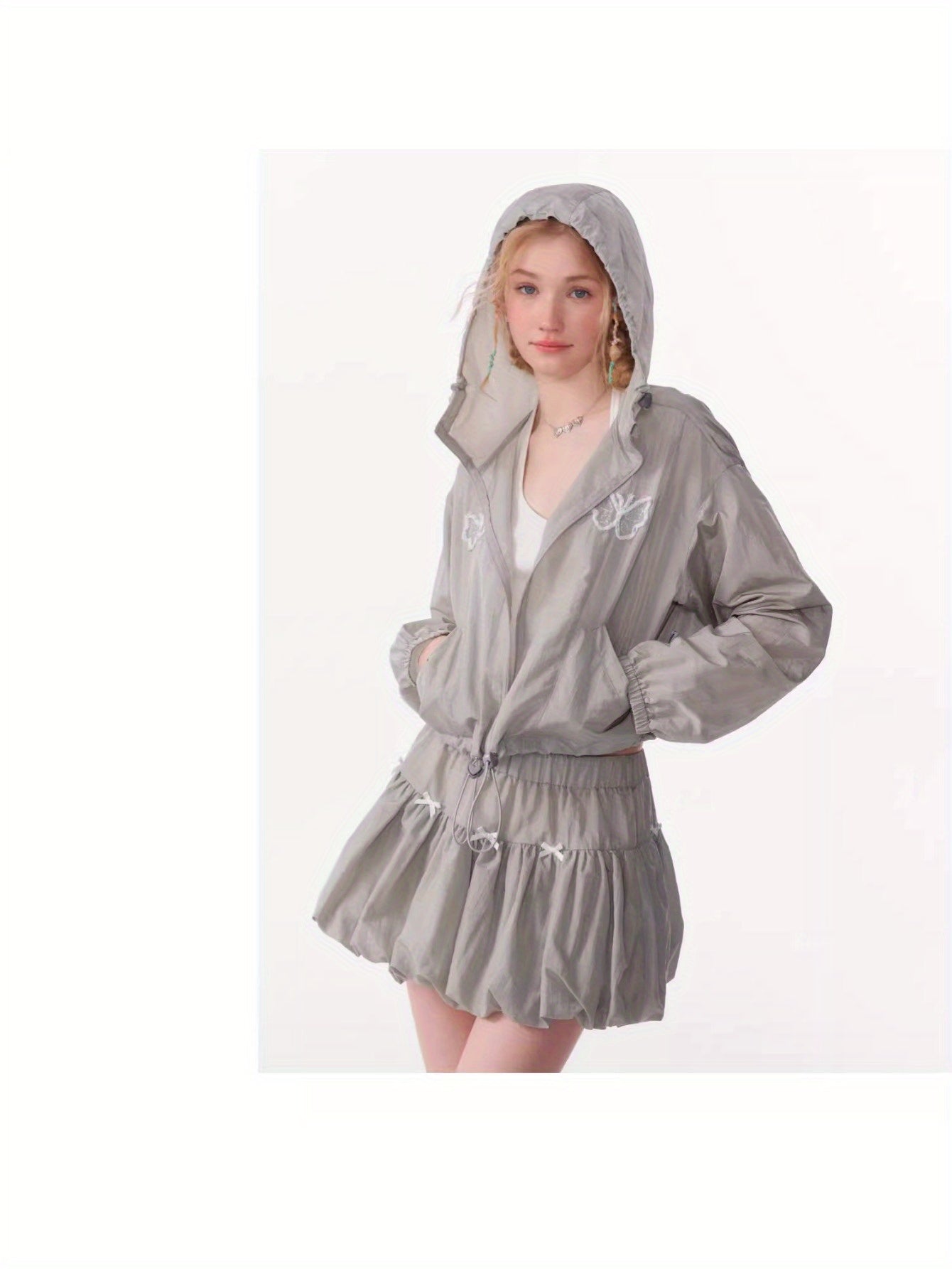 Retro design butterfly embroidery short long sleeve thin hooded sunscreen jacket women