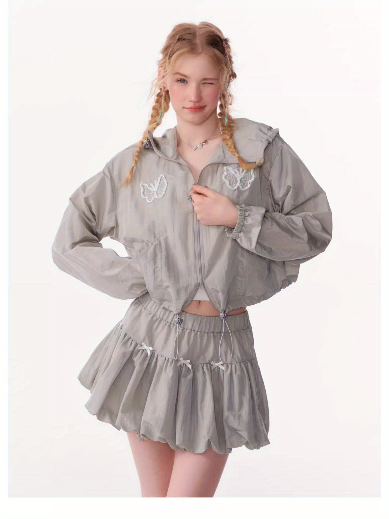 Retro design butterfly embroidery short long sleeve thin hooded sunscreen jacket women