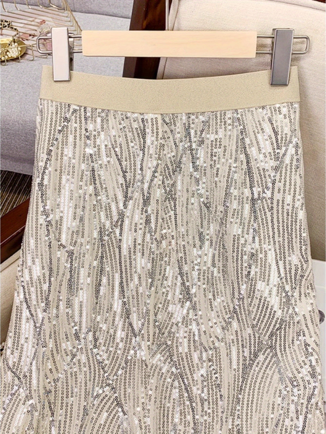 Heavy industry sequined medium and long skirt children loose high waist thin small mesh fishtail skirt