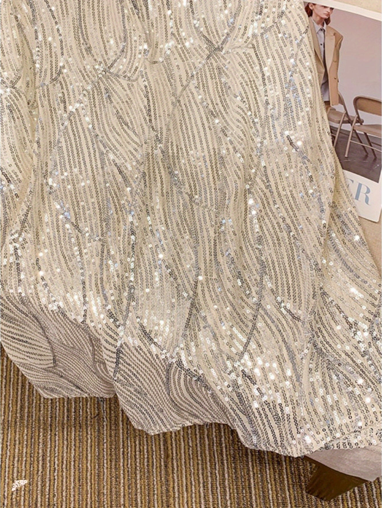 Heavy industry sequined medium and long skirt children loose high waist thin small mesh fishtail skirt
