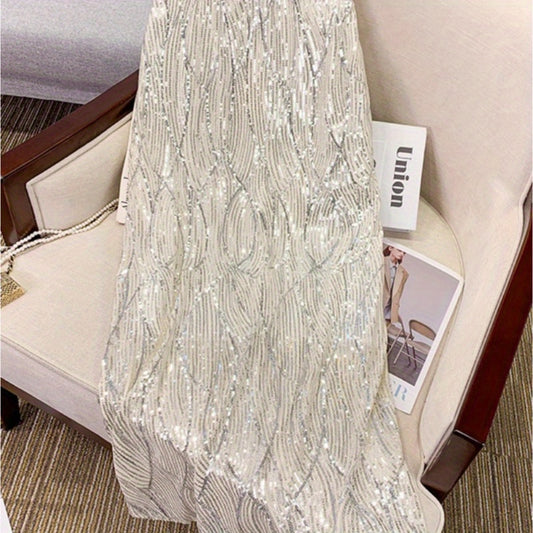 Heavy industry sequined medium and long skirt children loose high waist thin small mesh fishtail skirt