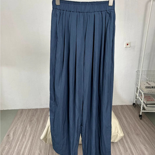 Texture Japanese lazy style loose pleated wide legs spring and summer ice silk thin mopping casual trousers women cover hips