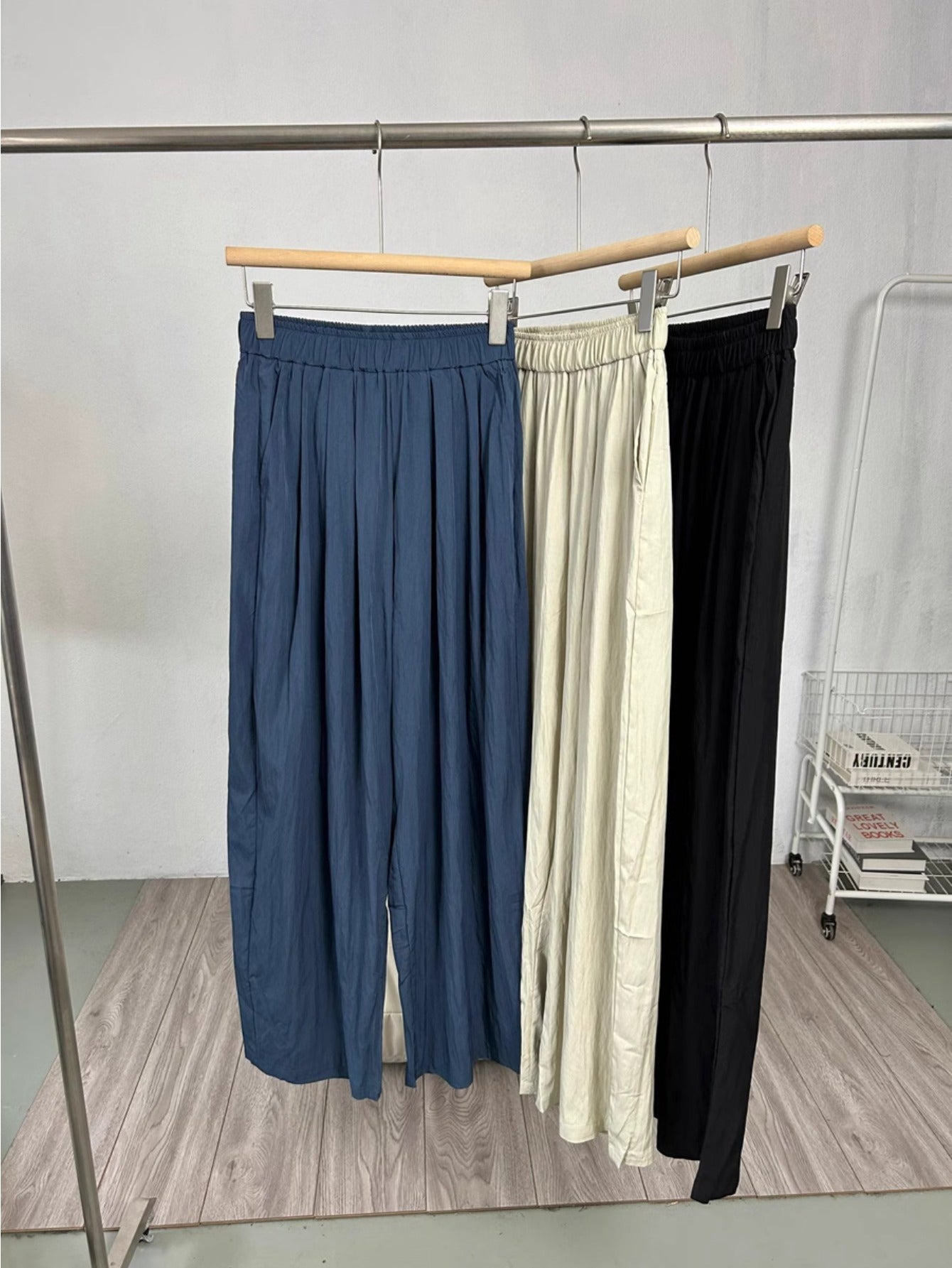Texture Japanese lazy style loose pleated wide legs spring and summer ice silk thin mopping casual trousers women cover hips