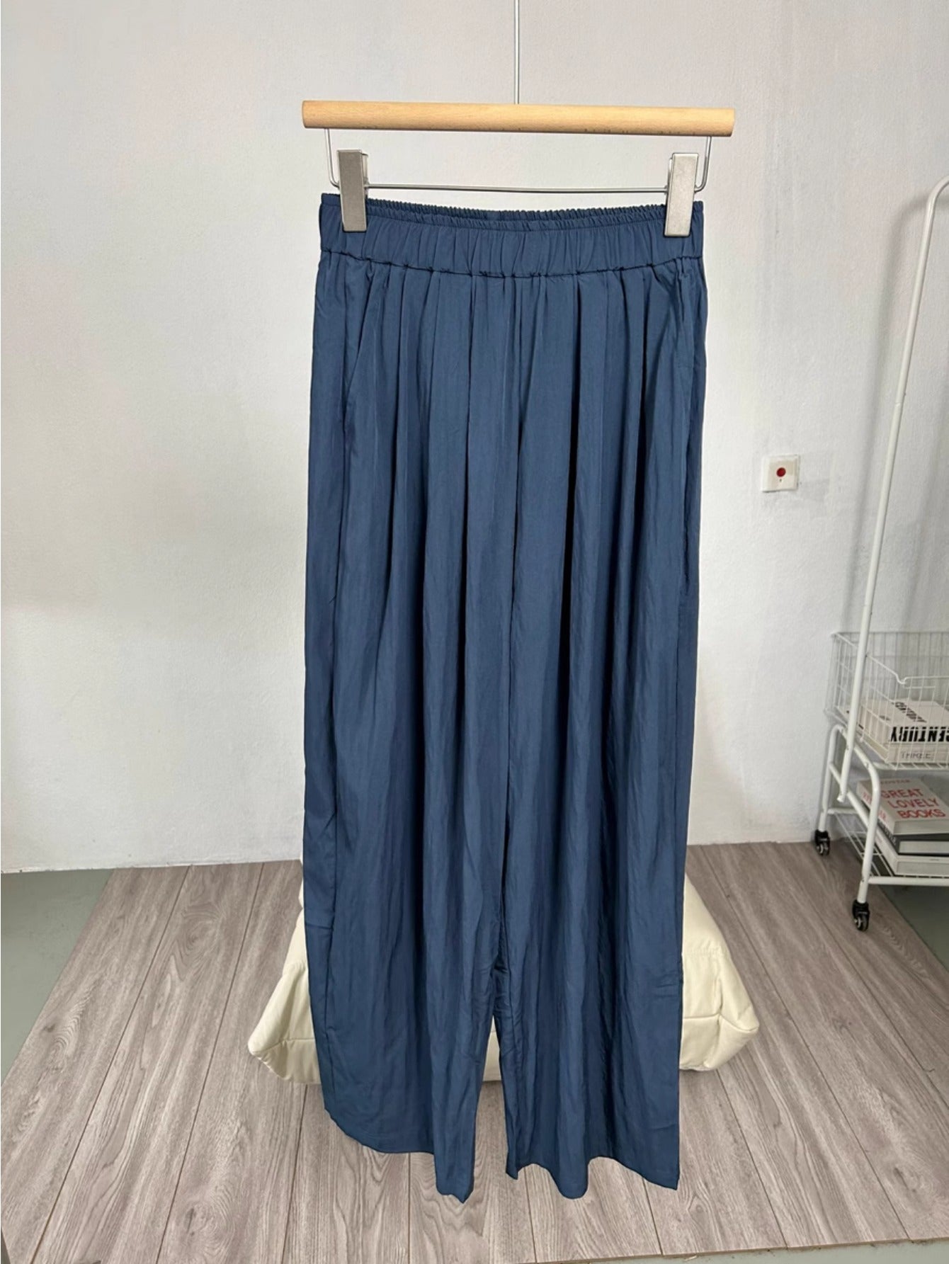 Texture Japanese lazy style loose pleated wide legs spring and summer ice silk thin mopping casual trousers women cover hips