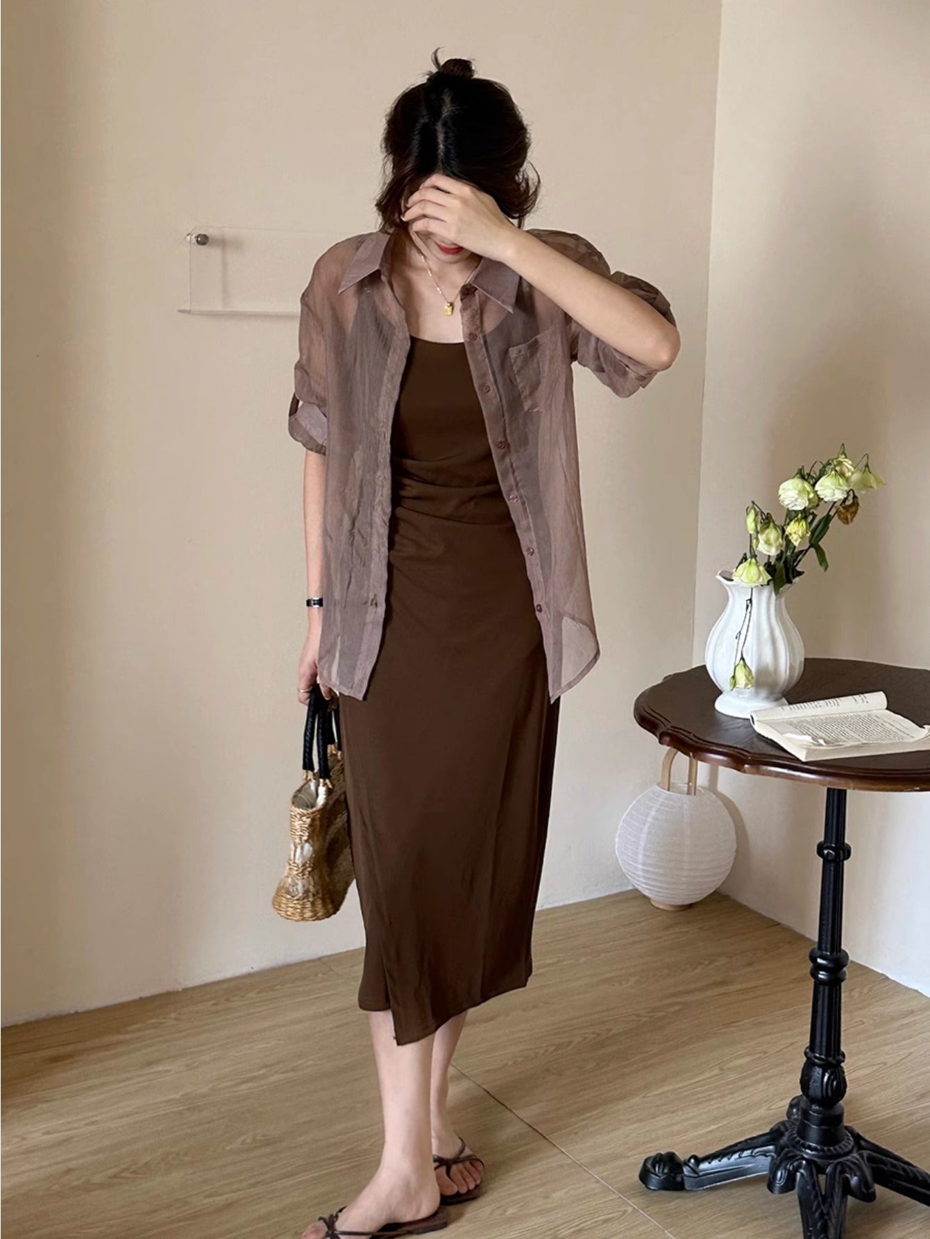 Early autumn new suit fashionable age reduction thin meat cover two-piece set high sense super good-looking long-sleeved dress