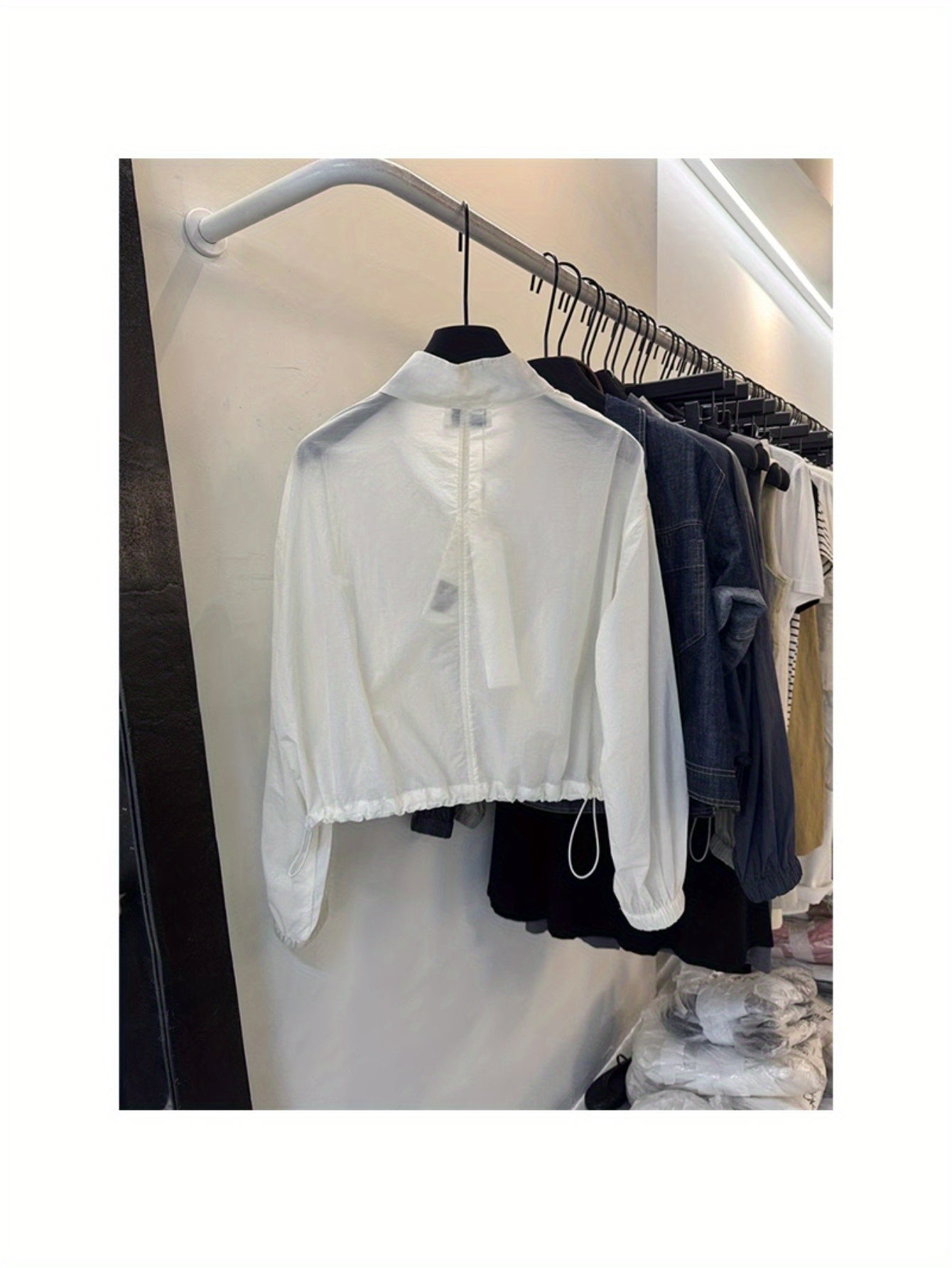 Fashion solid color zipper thin sunscreen clothing top 2024 summer new product versatile short stand-up collar loose coat women