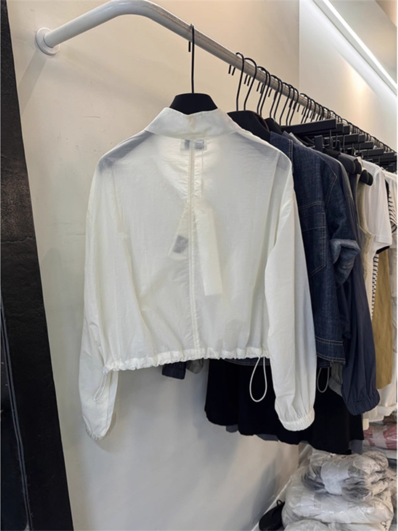 Fashion solid color zipper thin sunscreen clothing top 2024 summer new product versatile short stand-up collar loose coat women