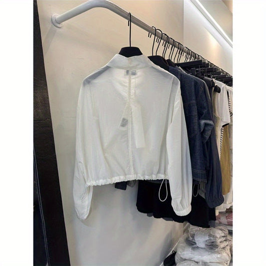 Fashion solid color zipper thin sunscreen clothing top 2024 summer new product versatile short stand-up collar loose coat women