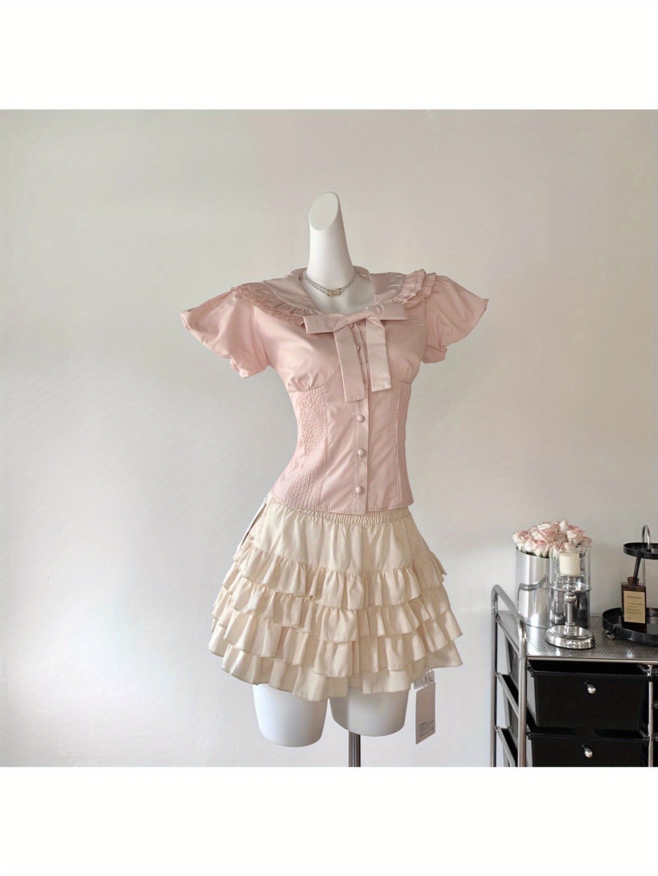 Heavy Industry Bubble Sleeve Shirt Skinny Sweet Bow Fungus Edge Waist