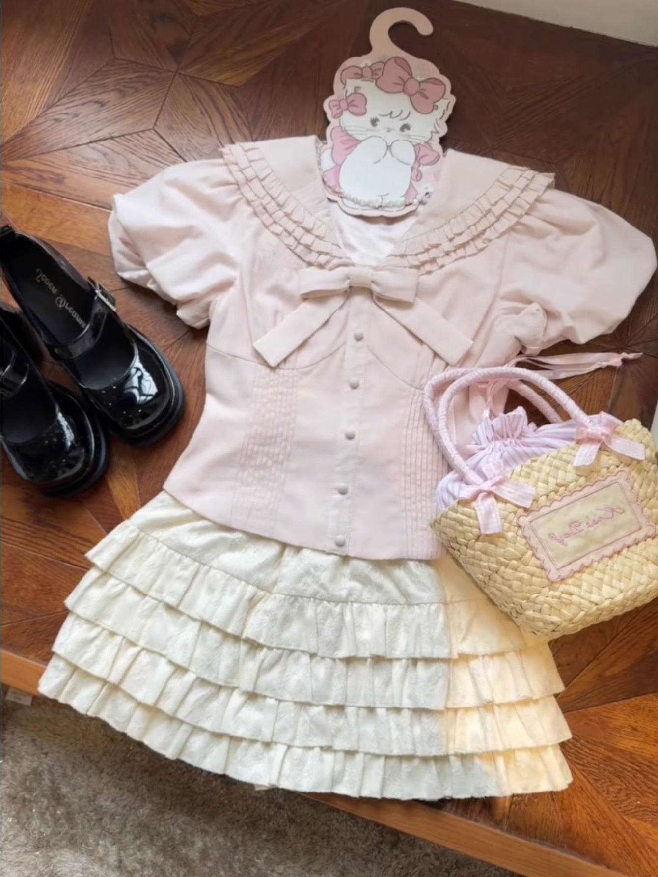 Heavy Industry Bubble Sleeve Shirt Skinny Sweet Bow Fungus Edge Waist