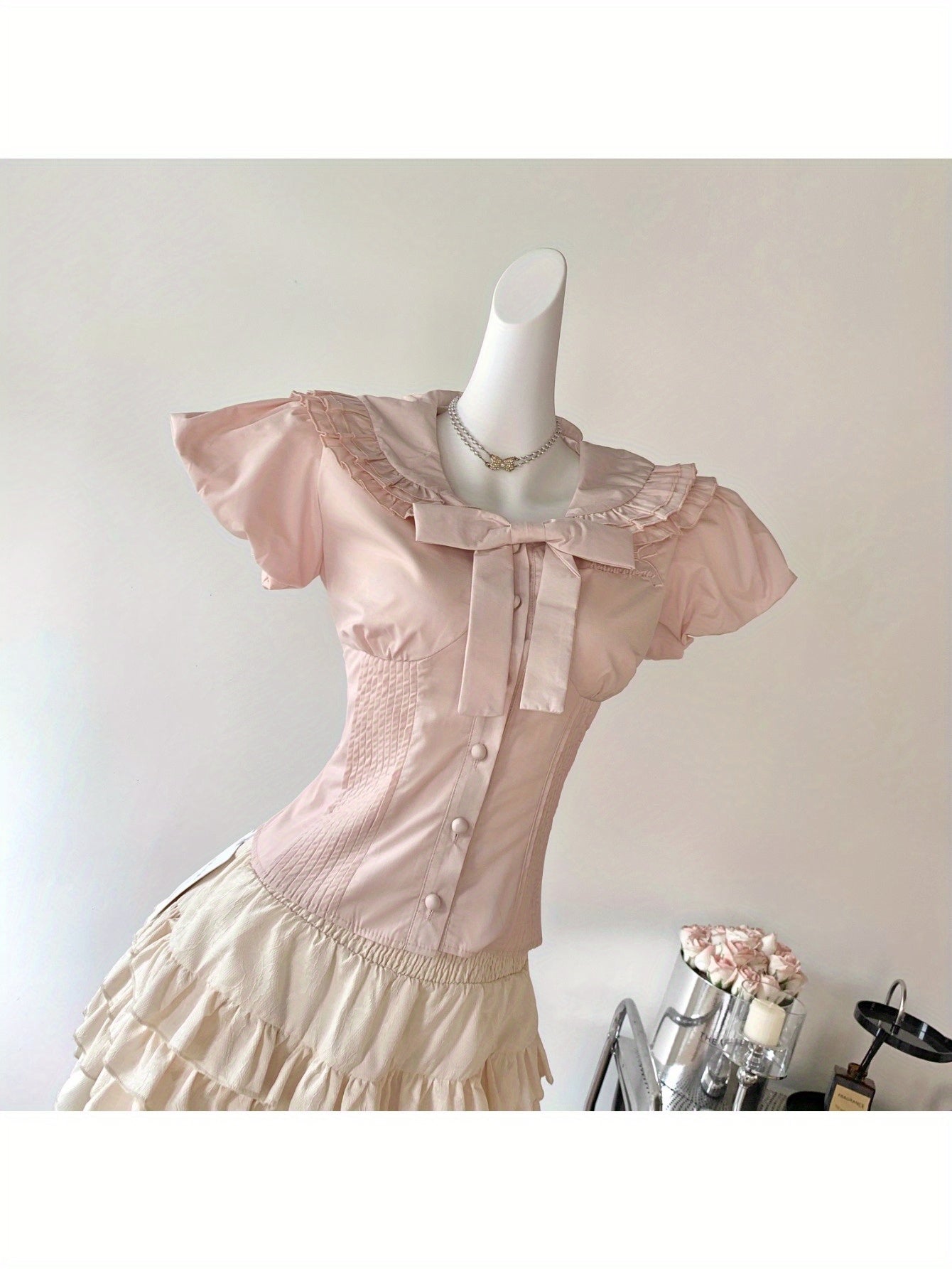 Heavy Industry Bubble Sleeve Shirt Skinny Sweet Bow Fungus Edge Waist