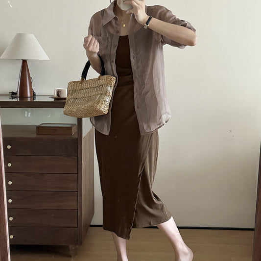 Early autumn new suit fashionable age reduction thin meat cover two-piece set high sense super good-looking long-sleeved dress